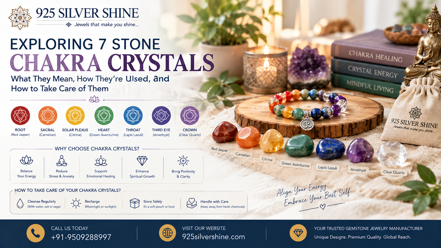 Exploring 7 Stone Chakra Crystals: What They Mean, How They’re Used, and How to Take Care of Them